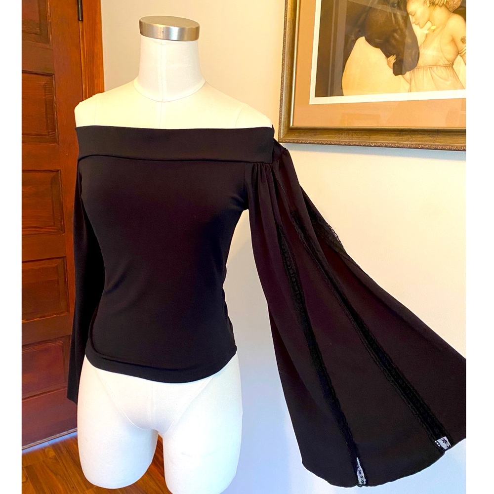 Black Bell Sleeve Off Shoulder Top Made in FRANCE